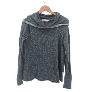 FP Beach Pullover Womens M One Body Cowl Neck Blue Marled Raw Seam EUC